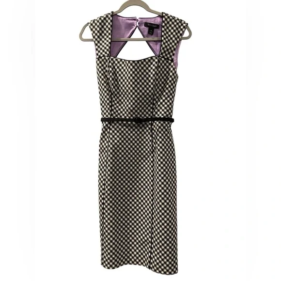 White House Black Market Sleeveless Black/White Gingham Sheath Dress Size 8 - Picture 4 of 12